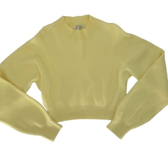 Mimosa Women's‎ Ribbed Knit Cropped Pullover Sweater Yellow Size Medium - Picture 3 of 6